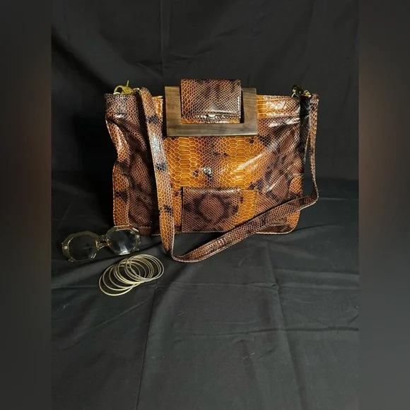 Brown Snake Print Women's Bag - Picture 5 of 7